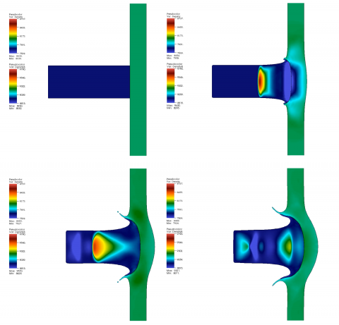 Predicted contours of density during a Taylor Impact Test.